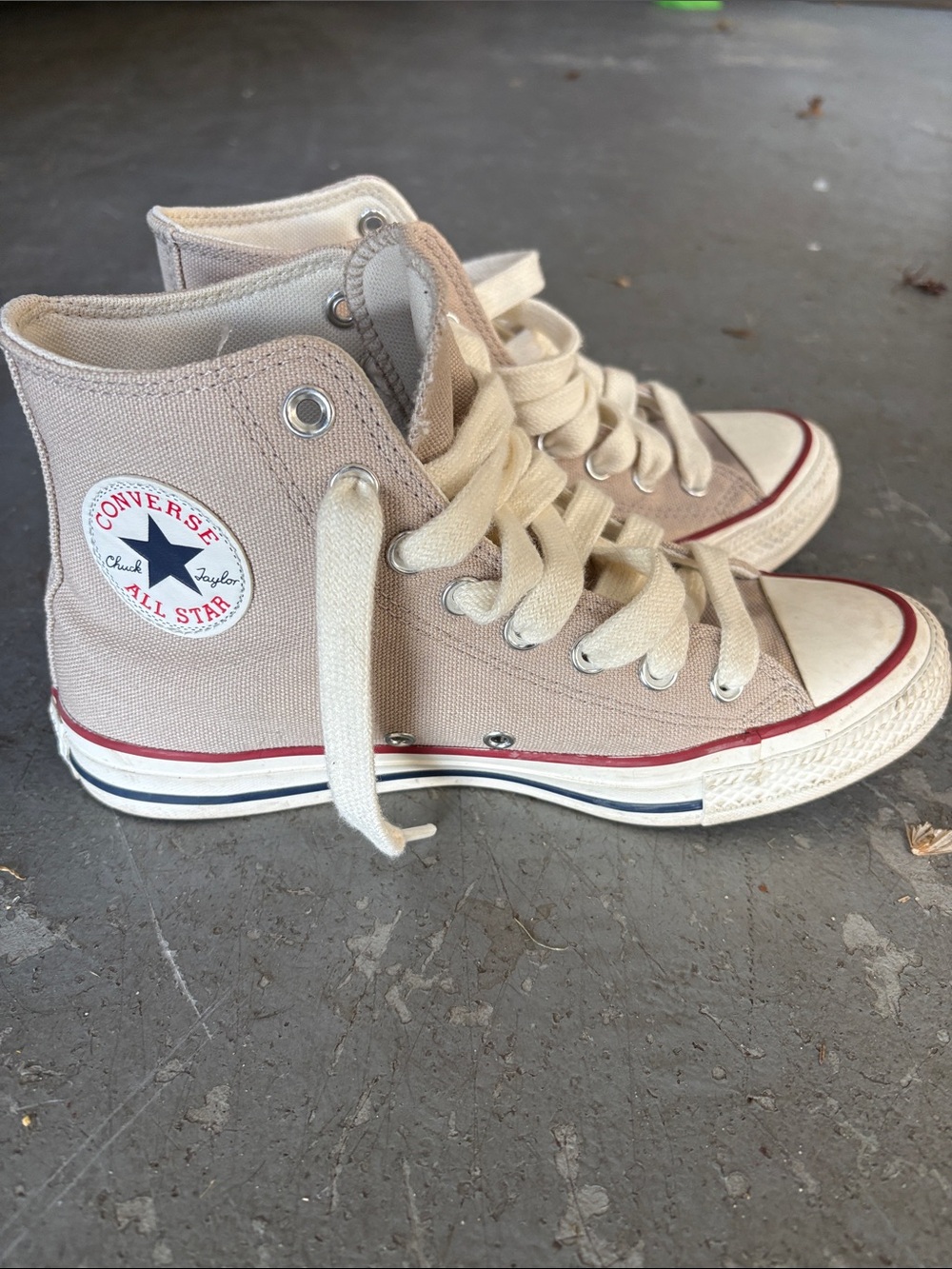 Converse Chuck Taylor All Star High Top Sneakers in Beige with Red Trim